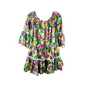 True Destinations Resort Wear Floral Smocked Size S Mini Dress Tunica Cover Up